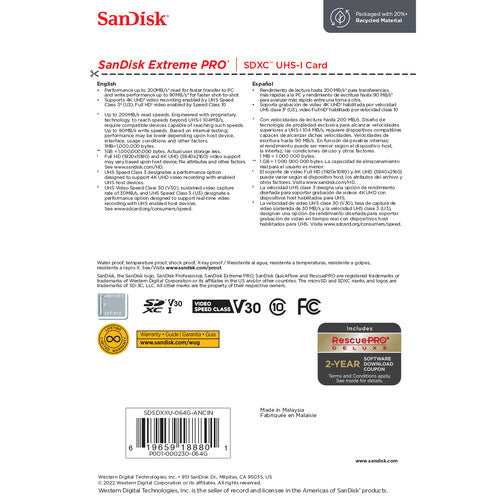 SanDisk Extreme PRO SDXC UHS-I 64GB (200 MB/s)